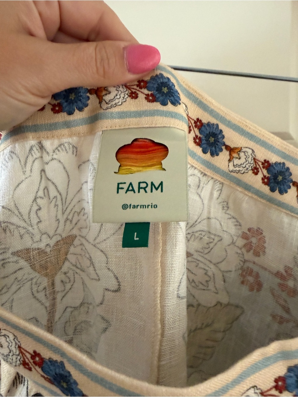 Farm Rio Floral Embroidered Light Blue & Cream Midi Skirt - Picture 4 of 4